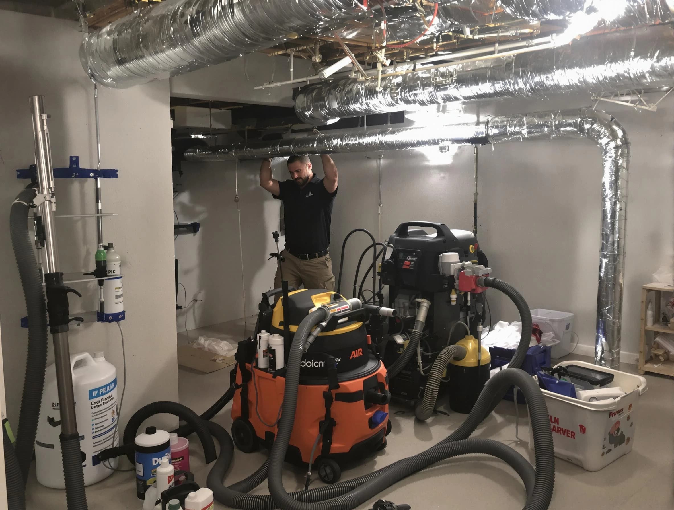 Whittier Air Duct Cleaning specialist performing professional mold removal from air ducts using safety equipment in Whittier