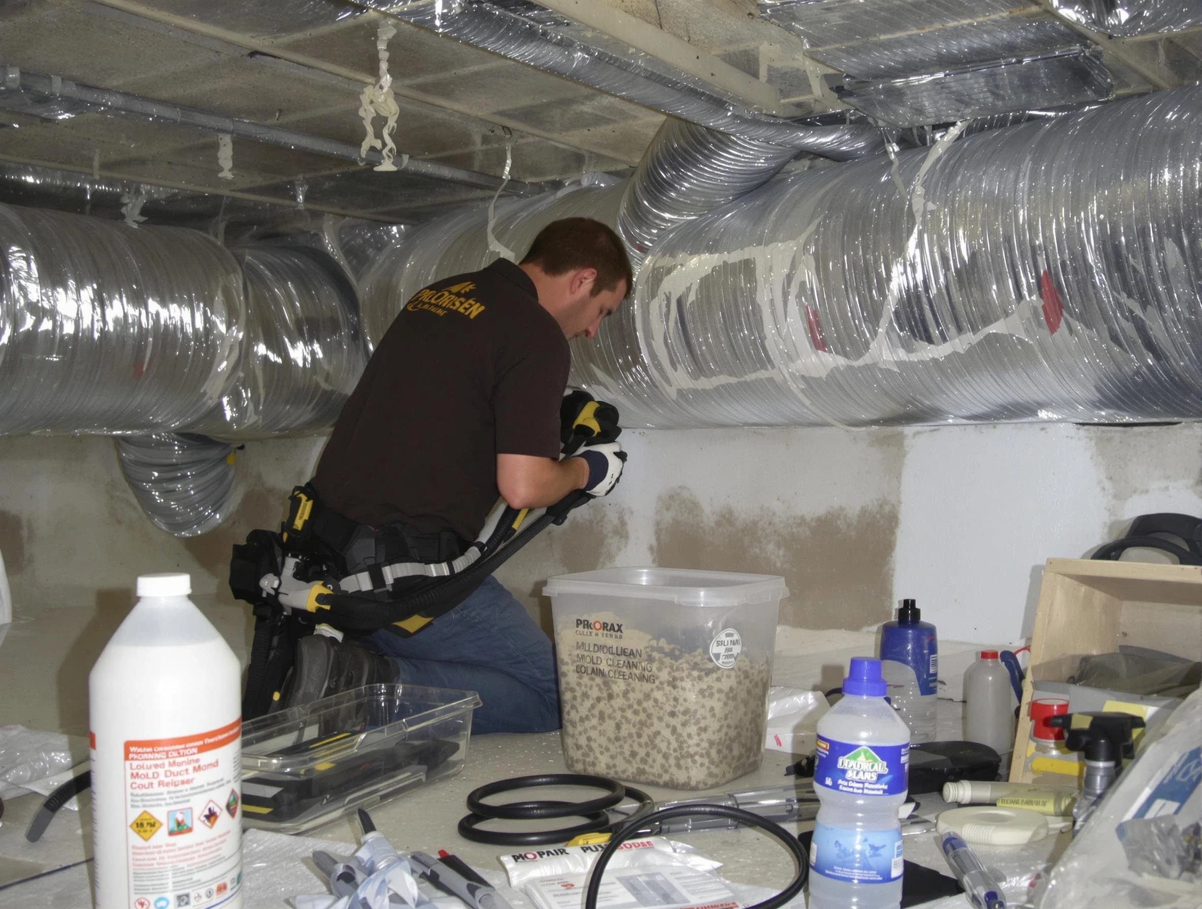 Whittier Air Duct Cleaning specialist performing professional mold removal from air ducts in Whittier