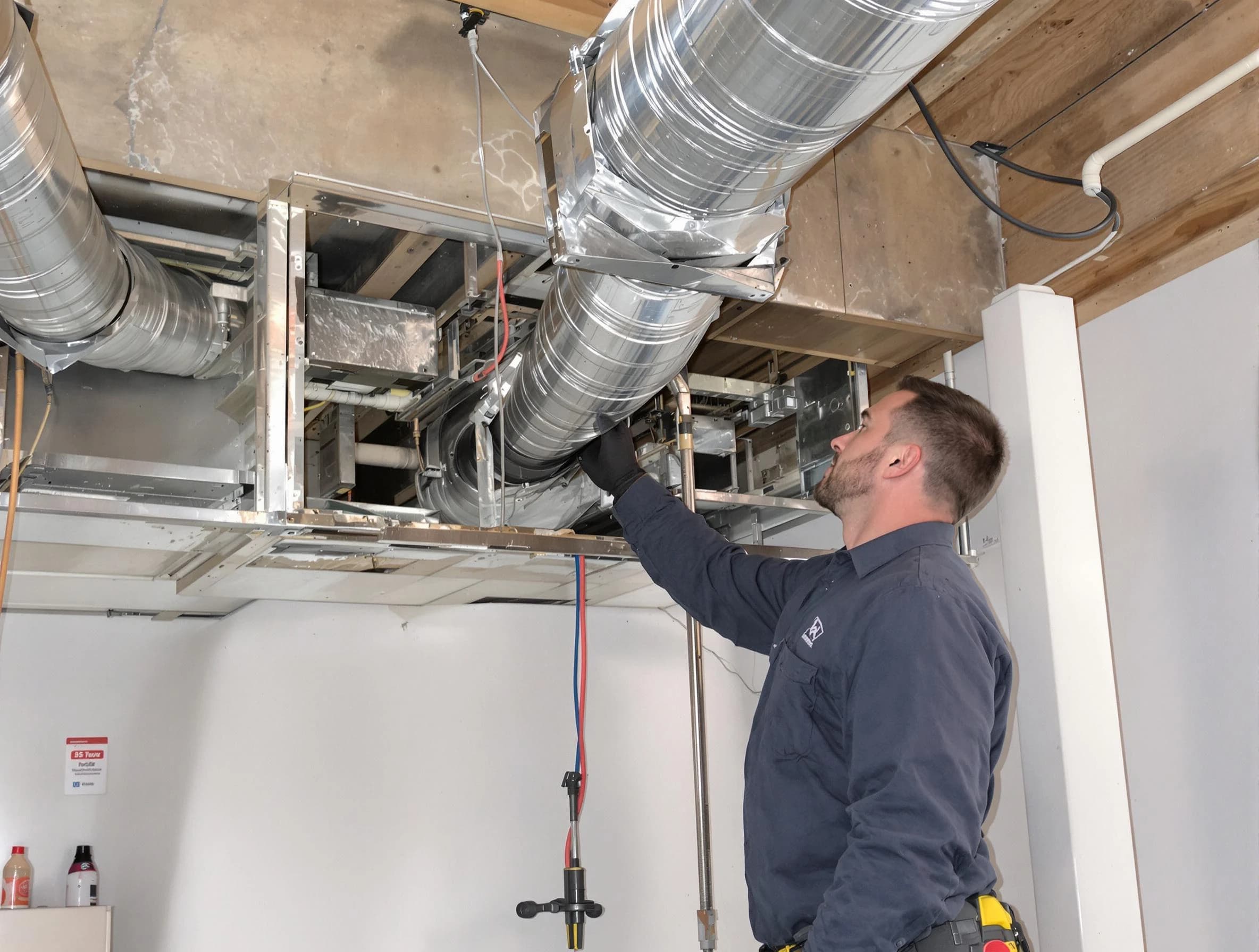 Whittier Air Duct Cleaning technician performing professional air duct repair using specialized tools in Whittier