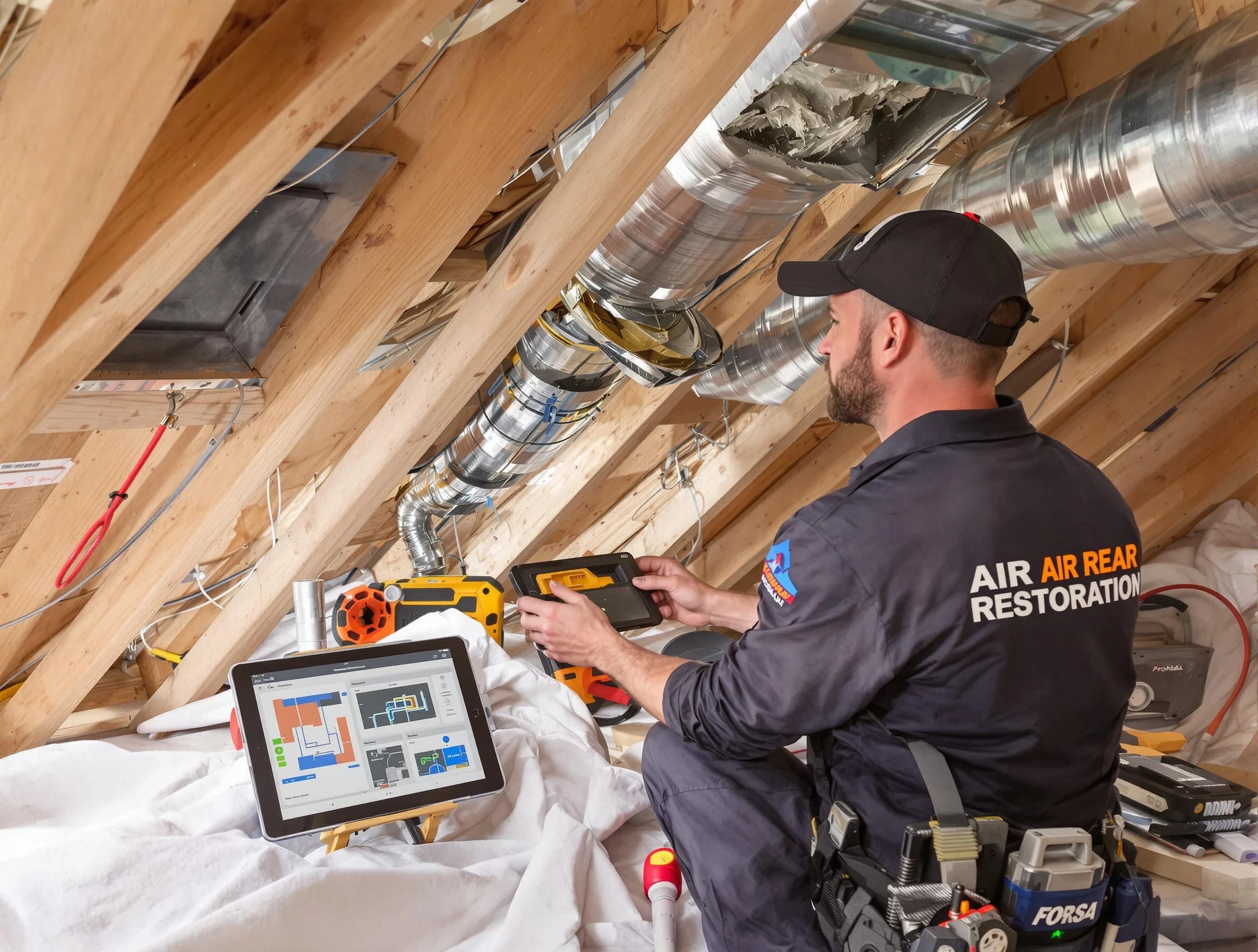 Whittier Air Duct Cleaning technician performing precise duct repair work in Whittier