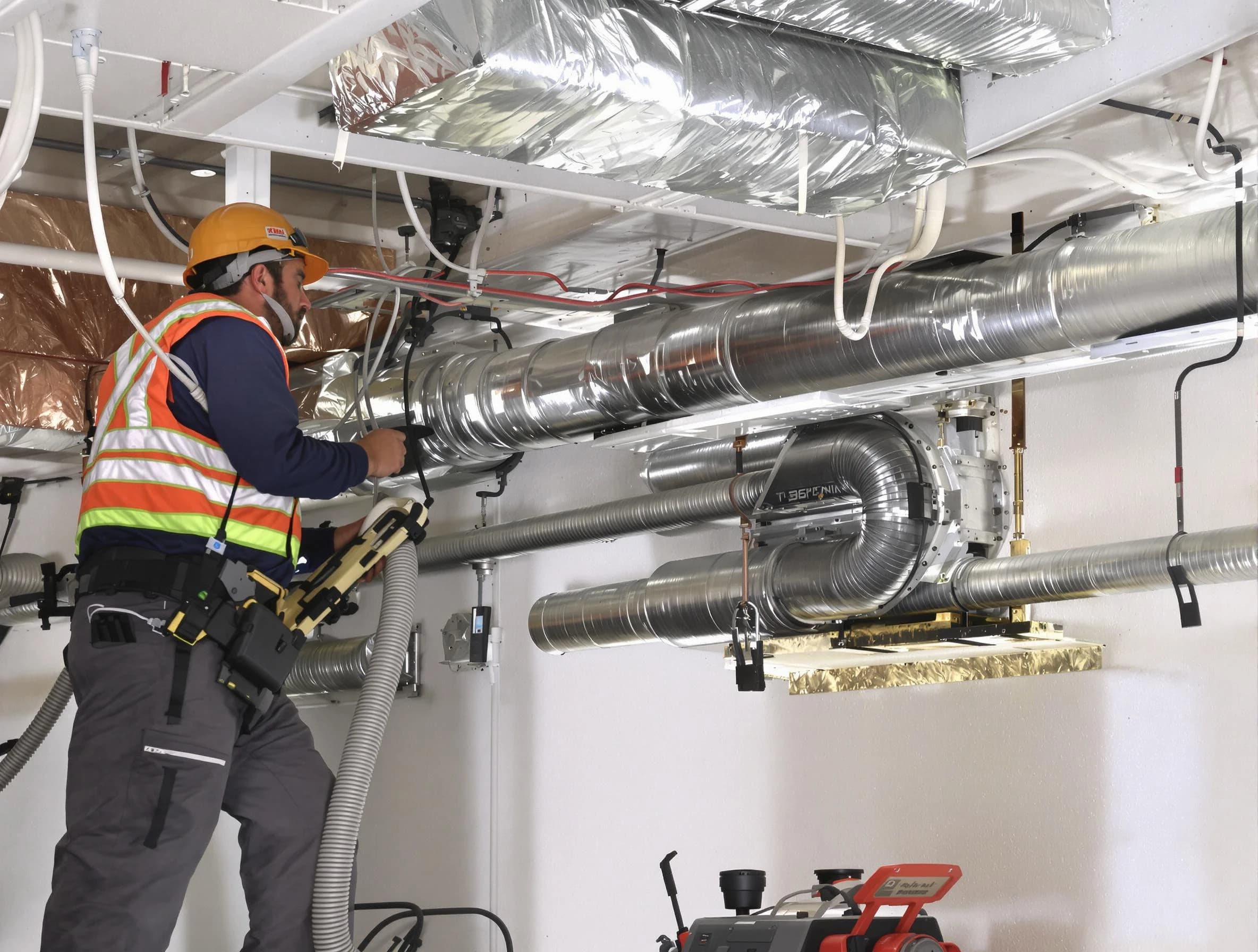 Whittier Air Duct Cleaning technician performing precision vacuum insulation removal in a residential property in Whittier